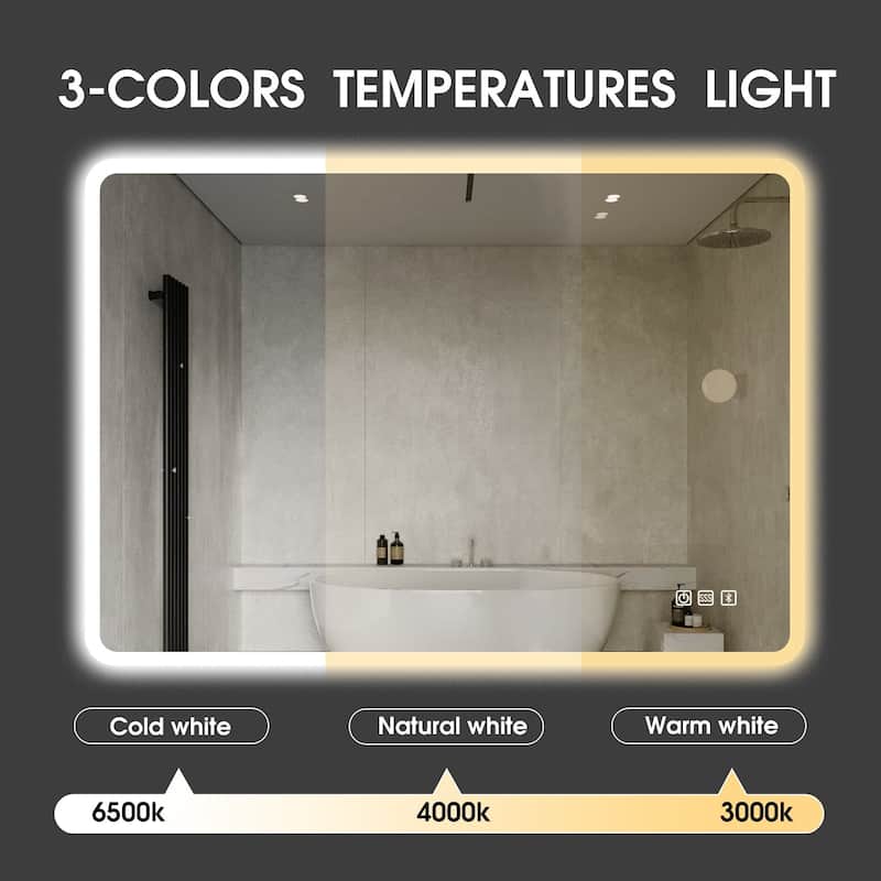 Rectangular Wall-Mounted Dimmable LED Bathroom Vanity Mirror with Defogger and Bluetooth Music Speaker