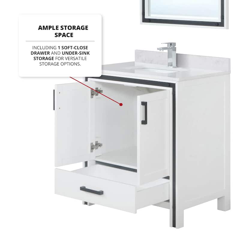 Ziva Bath Vanity, White Quartz Top and Mirrors