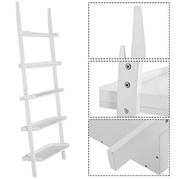 White 5-Tier Bookcase Bookshelf Leaning Wall Plant Shelf  Ladder Storage Display