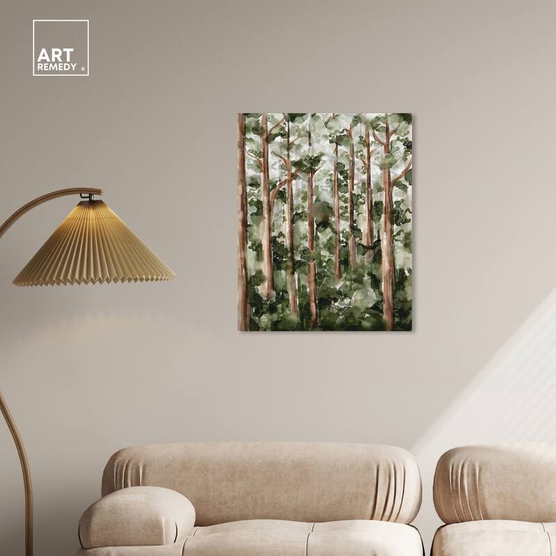 Art Remedy Wildy Forest Gallery Wrapped Landscape 1 Piece Canvas Wall Art Watercolor Style