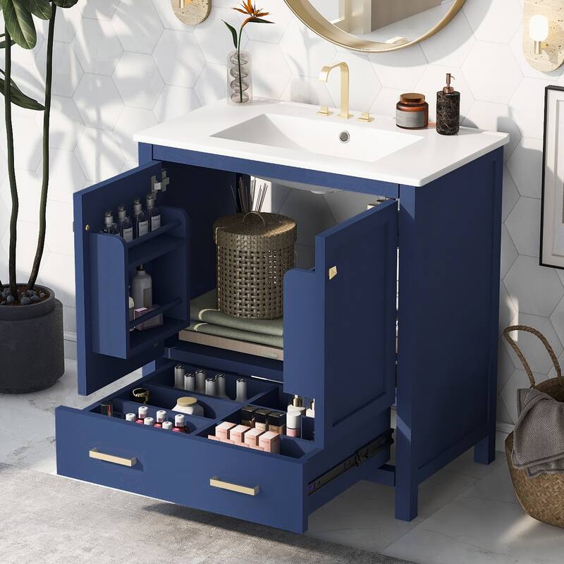 30" Blue Bathroom Vanity with Single Sink,