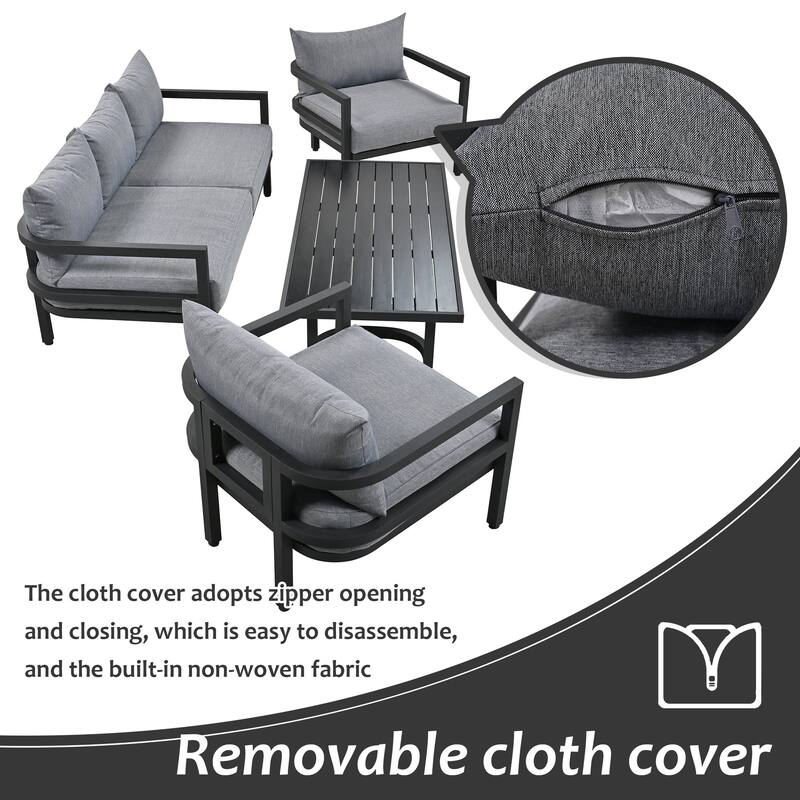4-Piece Outdoor Steel Patio Sectional with Table and Cushions