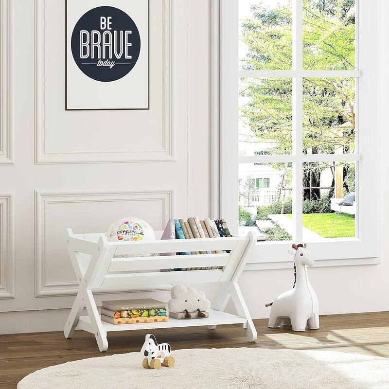 Kids Bookshelf with Caddy, Toddler Bookshelf