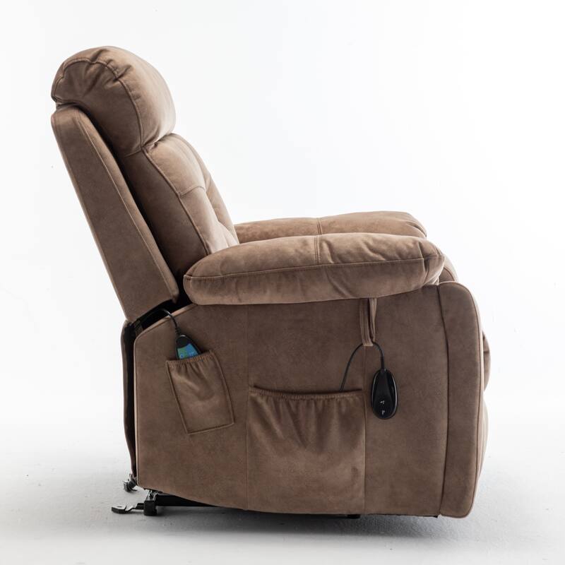 Power Electric Massage Heating Recliner w/Cup Holder for Elderly,Brown