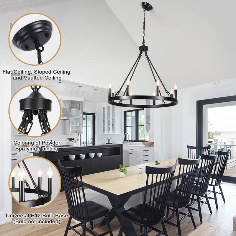 8-Light Candlestick Wagon Wheel Chandelier Linear Chandelier Lighting for Kitchen Island