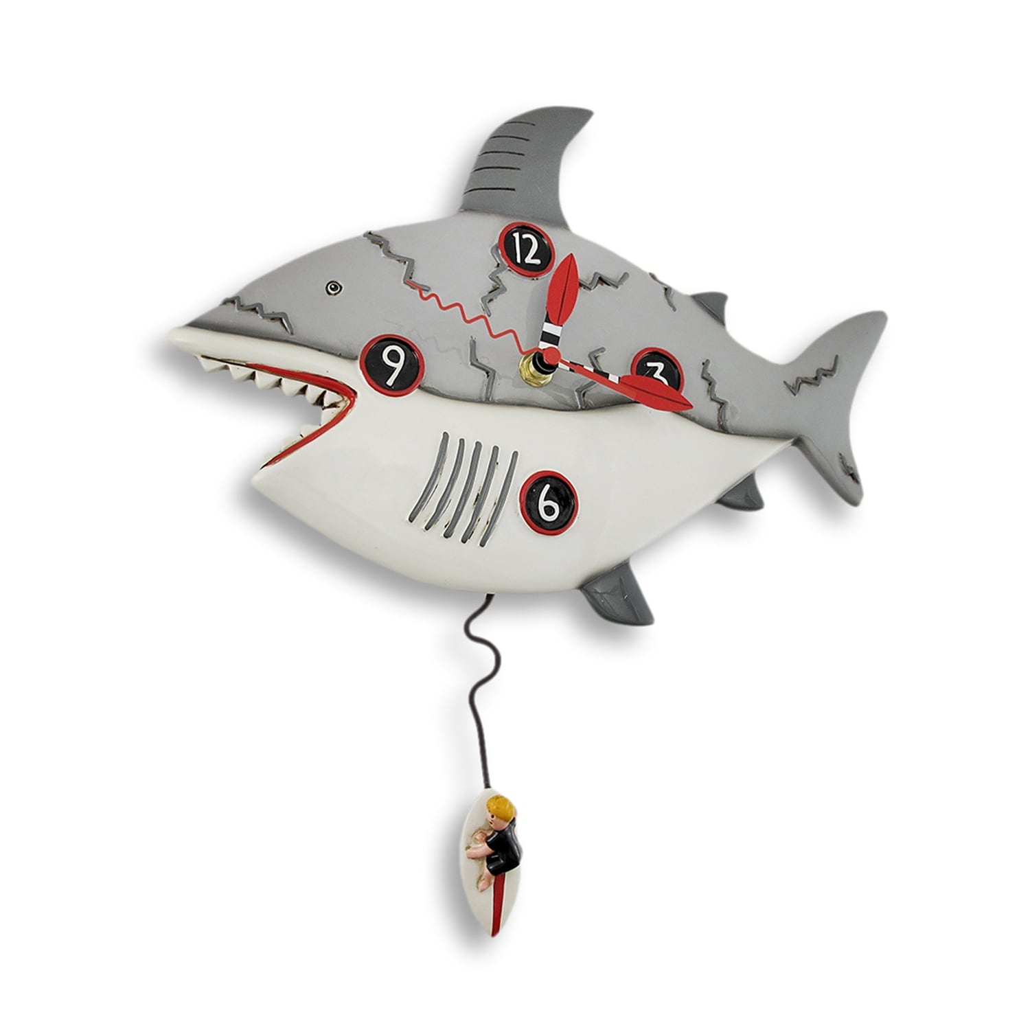 Allen Designs Surf At Risk Imitation Shark Wall Clock With Surfer
