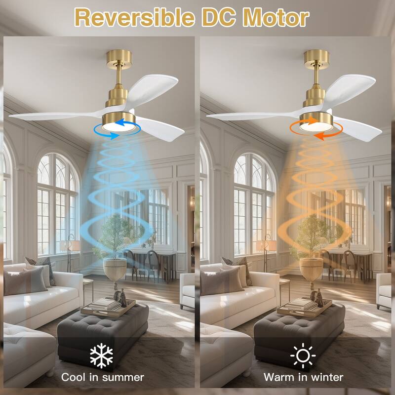 52"Solid Wood Ceiling Fan with Light Optional, 6-Speed Reversible DC Motor and Remote control,Smart Optional