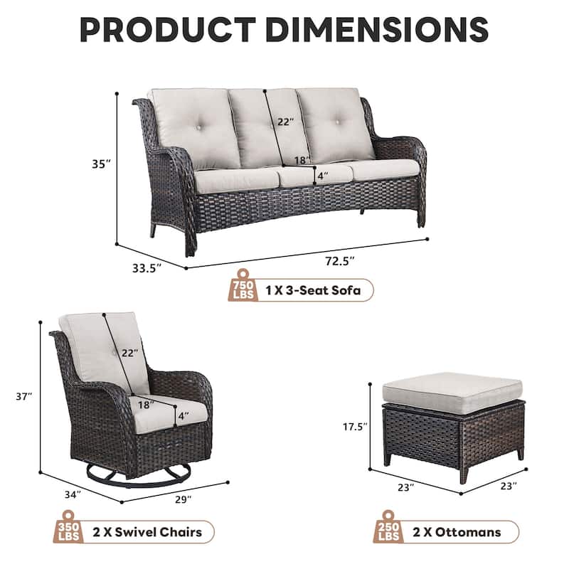 Pocassy Outdoor Patio Wciker Sofa Furniture Set of Chair Table.