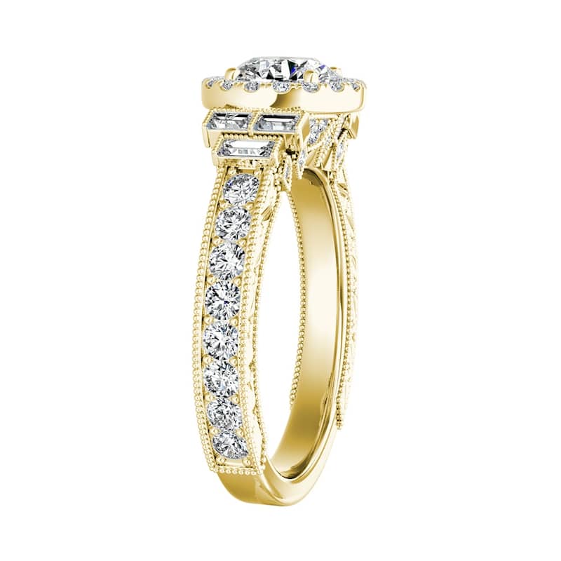 Auriya 14k Gold Vintage Art Deco Round Halo Diamond Ring 1 3/8cttw (G-H. VS1-VS2)