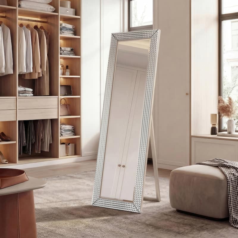 Bling Beveled Wall Mirror Glass Cheval, Bathroom, Bedroom, Living Room Ready to Hang 64"x18" - Clear - 64 x 18
