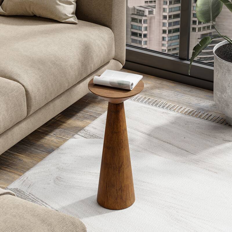 COZAYH Farmhouse Pedestal End Table, Round Martini Table Wood Plant Stand Rustic Small Drink Table for Living Room, Bedroom
