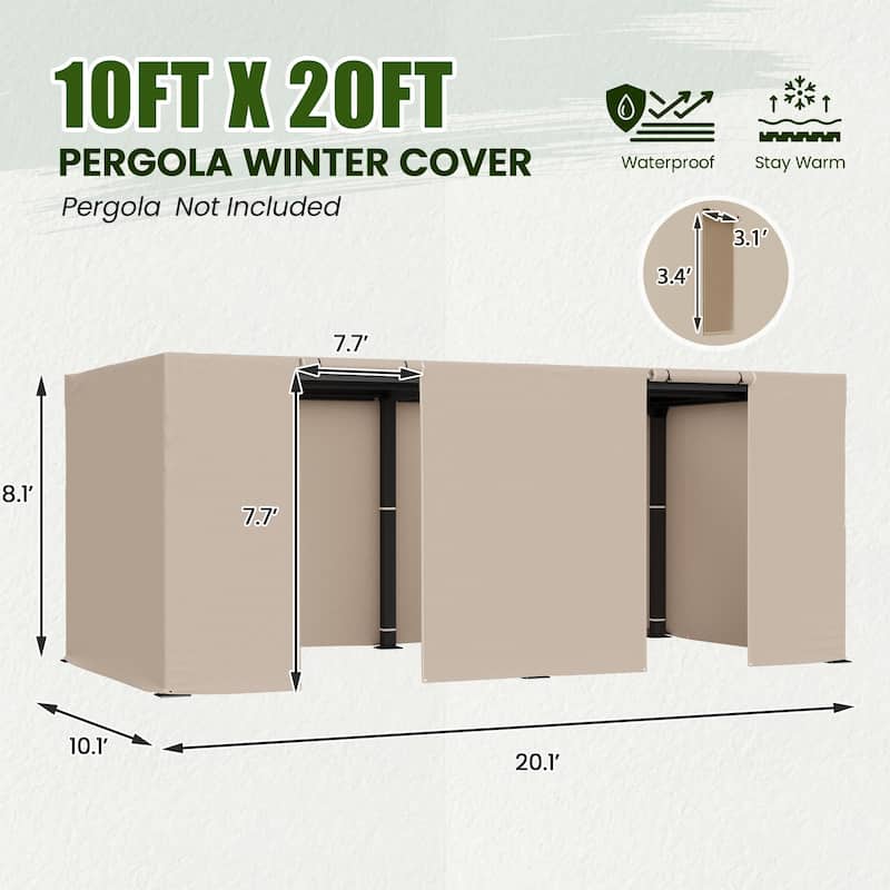 EROMMY Waterproof Pergola Winter Cover with Sidewalls, Mesh Windows and Roll-Up Door, All-Season Weather Enclosure