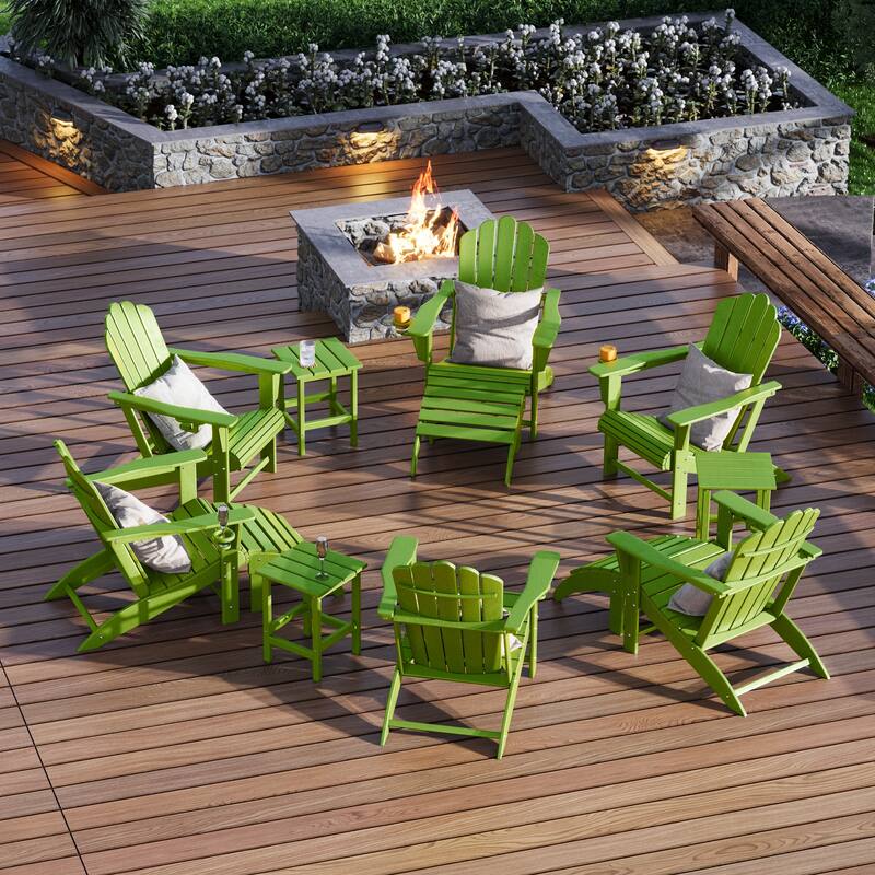 Aderson Outdoor Poly Adirondack Chair With Ottoman And Side Table 12-Piece Set