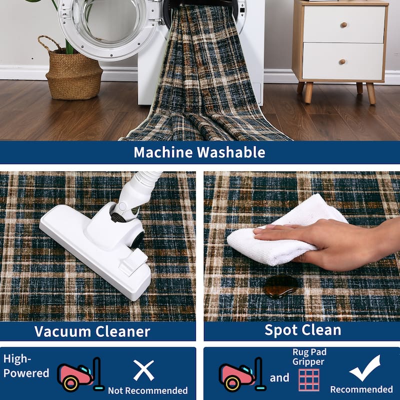 Garvee Timeless Check Washable Area Rug
