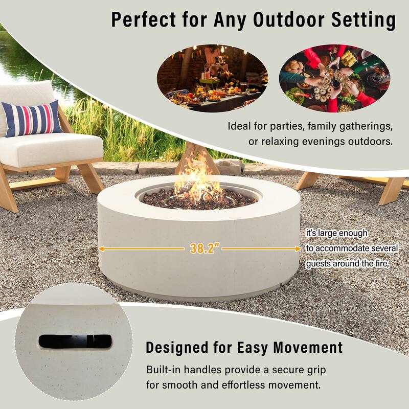 38.2" Round Outdoor Propane Fire Pit, Outside Fire Pit Table with 50000 BTU, Steel Burner, Lava Rocks, Waterproof Cover