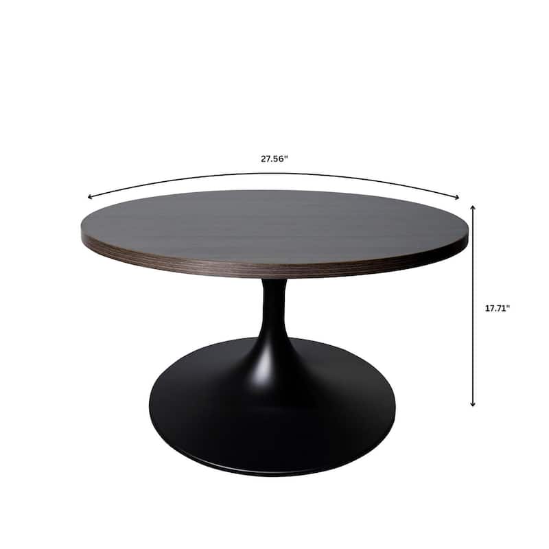 LeisureMod Verve 27" Round Coffee Table with MDF Wood TableTop and Black Steel Base for Living & Bedroom