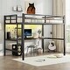 preview thumbnail 3 of 10, Black Full Size Metal Loft Bed with Power Outlet & LED Light