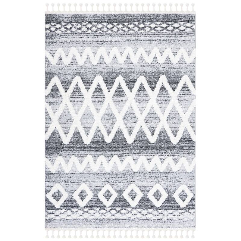 SAFAVIEH Moroccan Tassel Shag Astfridur 2-inch Thick Rug - 6'7" Square - Grey/Ivory