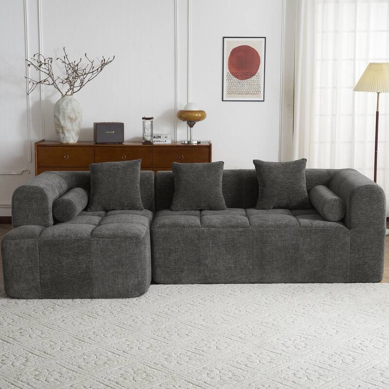 101.2" Sectional Sofa Full-Compressed Sofa Modular Sofa Couch Free-combined Sofa with Deep Seating and Two Side Pockets