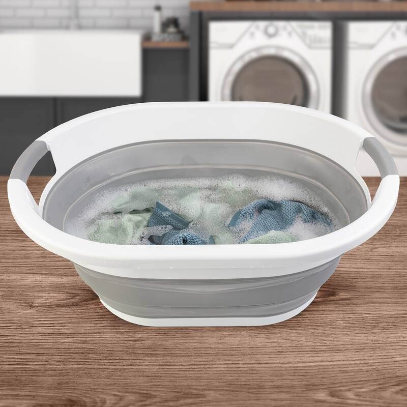 Collapsible Laundry Basket - 10.3-Gallon Portable Sink - Multipurpose Plastic Bin - Camping Essentials by Wakeman Outdoors