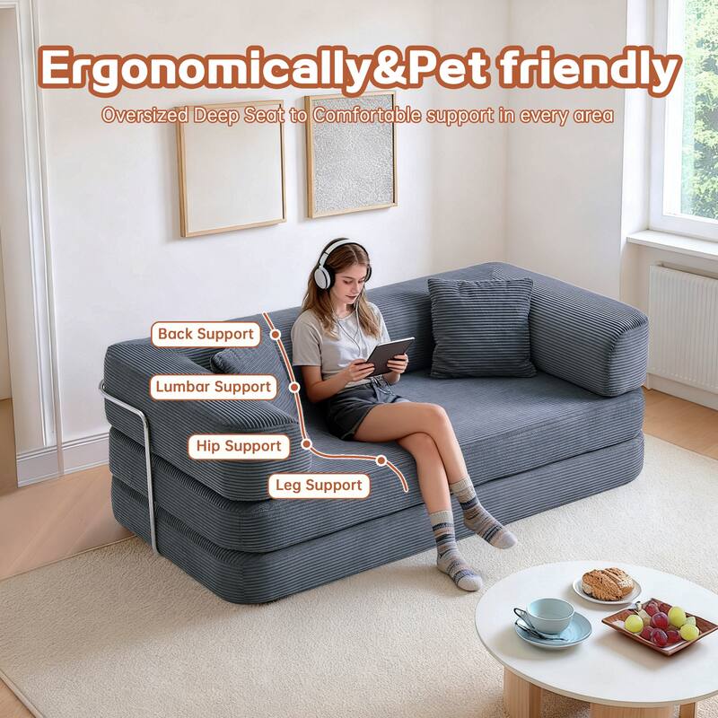 Convertible Floor Couch Sofa Bed with Blanket Pillow, Compressed Modular Lounge Sleeper for Living Room Bedroom