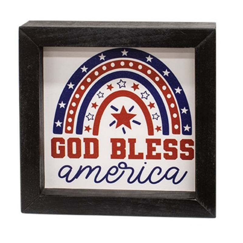 Wood Shadowbox Frame with Patriotic Rainbow and Hanging Option - 7" H x 7" W x 2" D - White-Red-Blue