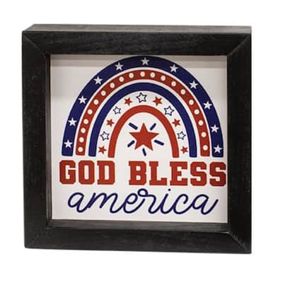 Wood Shadowbox Frame with Patriotic Rainbow and Hanging Option - 7" H x 7" W x 2" D