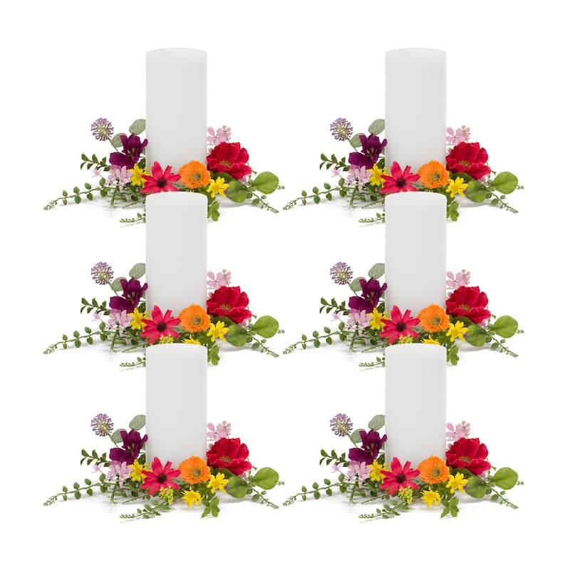 Mixed Floral Candle Ring (Set of 6) - Green