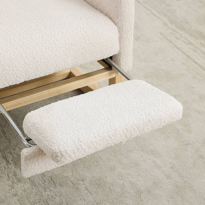 Boucle Rocking Chair with Retractable Footrest and Side Pockets