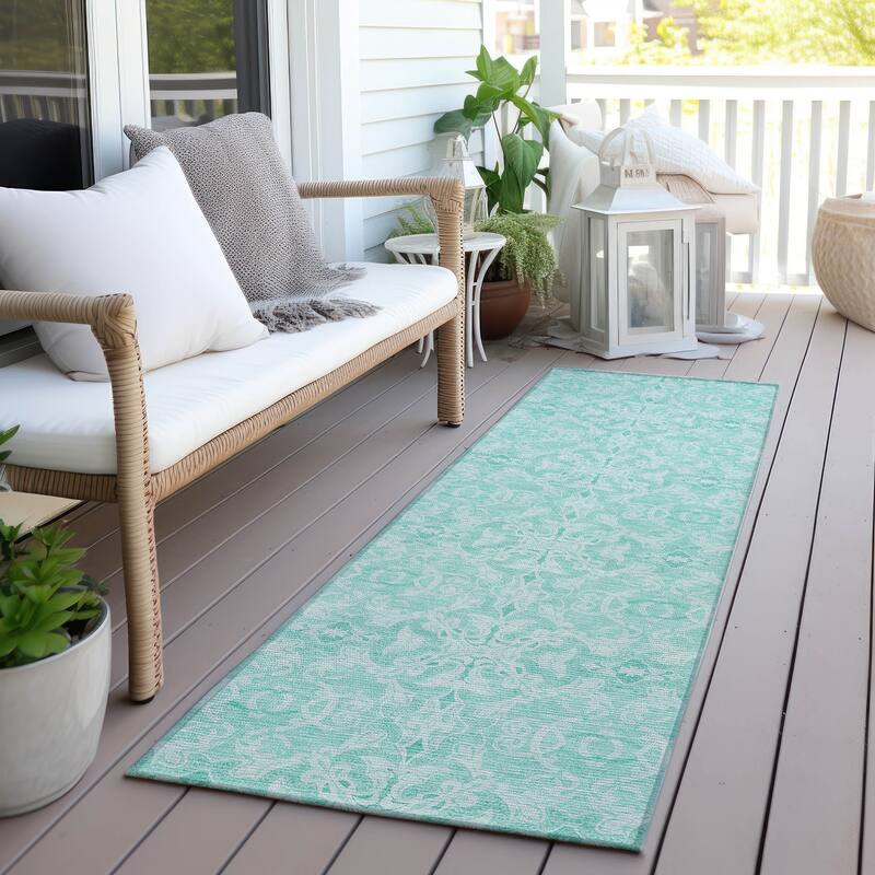 Machine Washable Indoor/ Outdoor Chantille Traditional Medallions Rug - Turquoise - 2'3" x 7'6"
