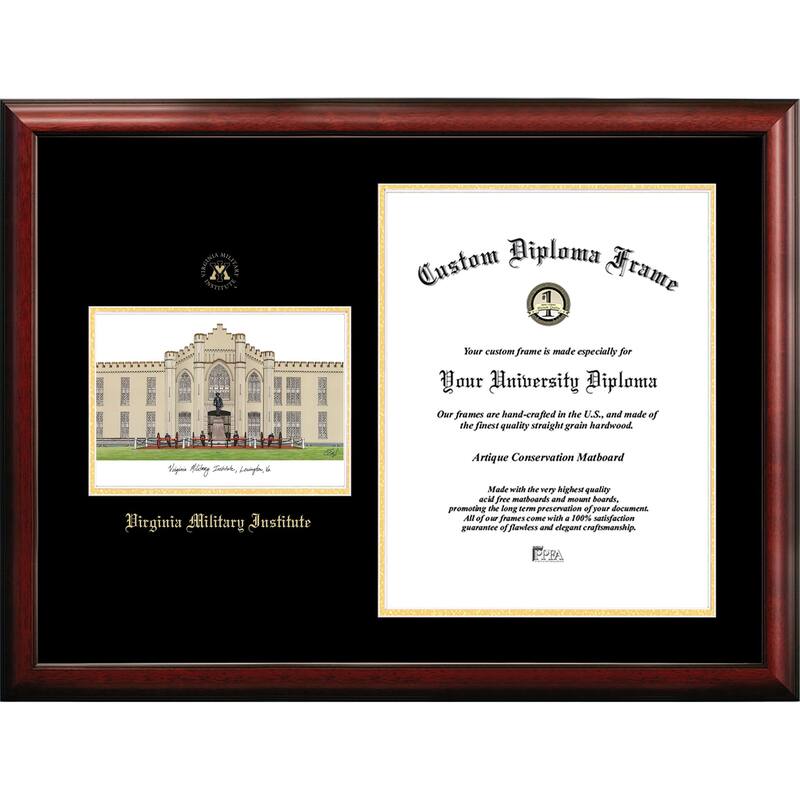 Virginia Military Institute 15.75w x 20h Gold embossed Diploma Frame with Campus Images Lithograph