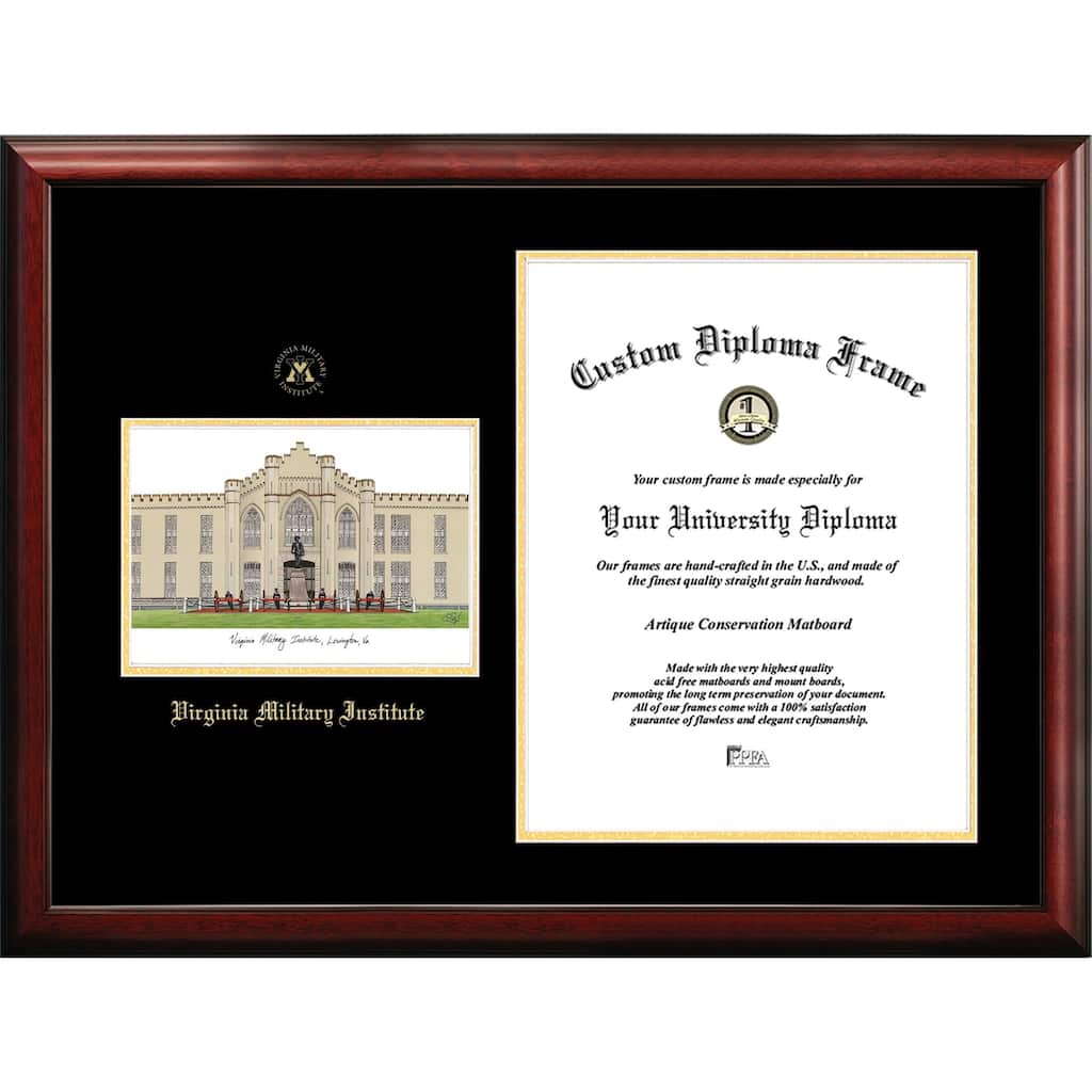 Virginia Military Institute 15.75w x 20h Gold embossed Diploma Frame with Campus Images Lithograph