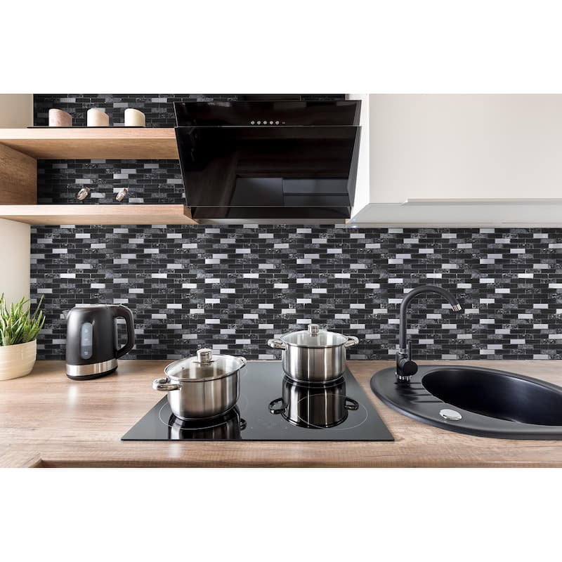 Silver Lead Random Brick Mosaic Tile