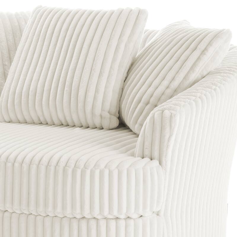 2 Set Oversized 43" W Plush Corduroy Swivel Barrel Chair with Pillows