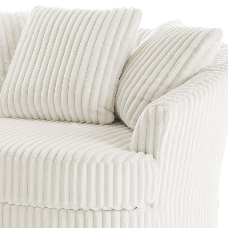 Oversized 43" W Plush Corduroy Recessed Arm Swivel Barrel Chair