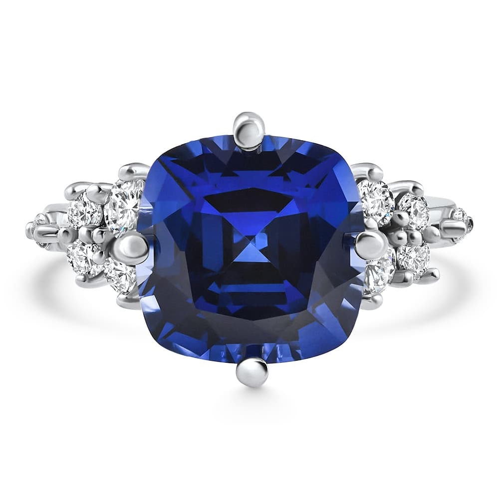 Bliss Diamond 8Ct TW Cushion Blue Sapphire & Diamond Muse Ring White Gold Lab Grown