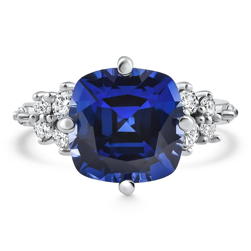 Bliss Diamond 8Ct TW Cushion Blue Sapphire & Diamond Muse Ring White Gold Lab Grown - 8.5