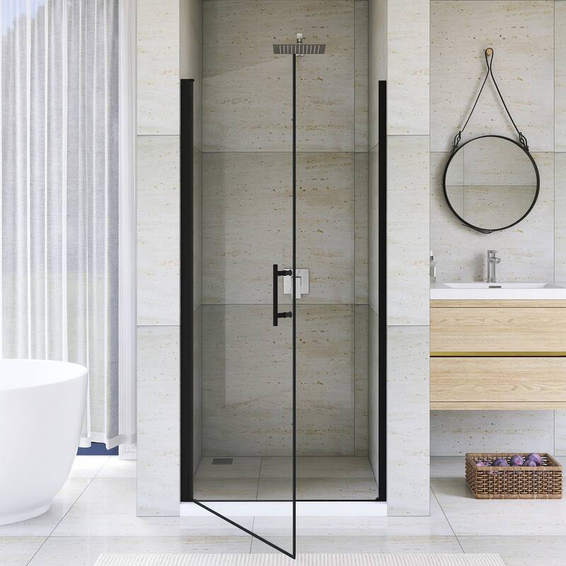 Pivot Semi-Frameless Shower Door in Matte Black Finish