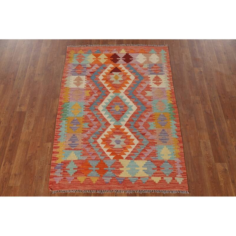 Reversible Kilim Area Rug Flatweave Wool Foyer Carpet - 3'4"x 5'0"