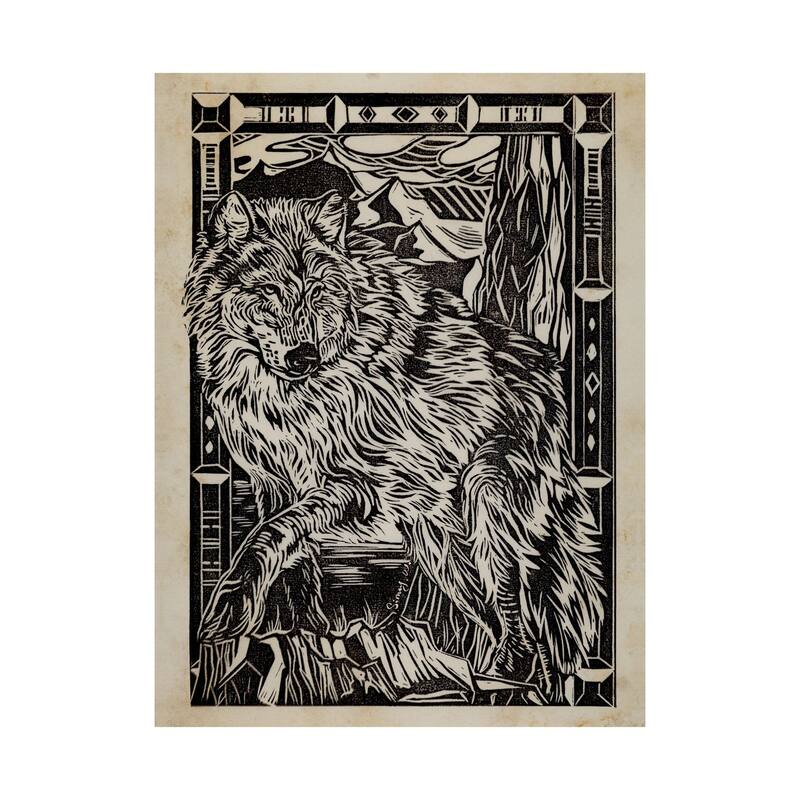 Linocut IV (Wolf) (40 x 55) Canvas Art Print - Large