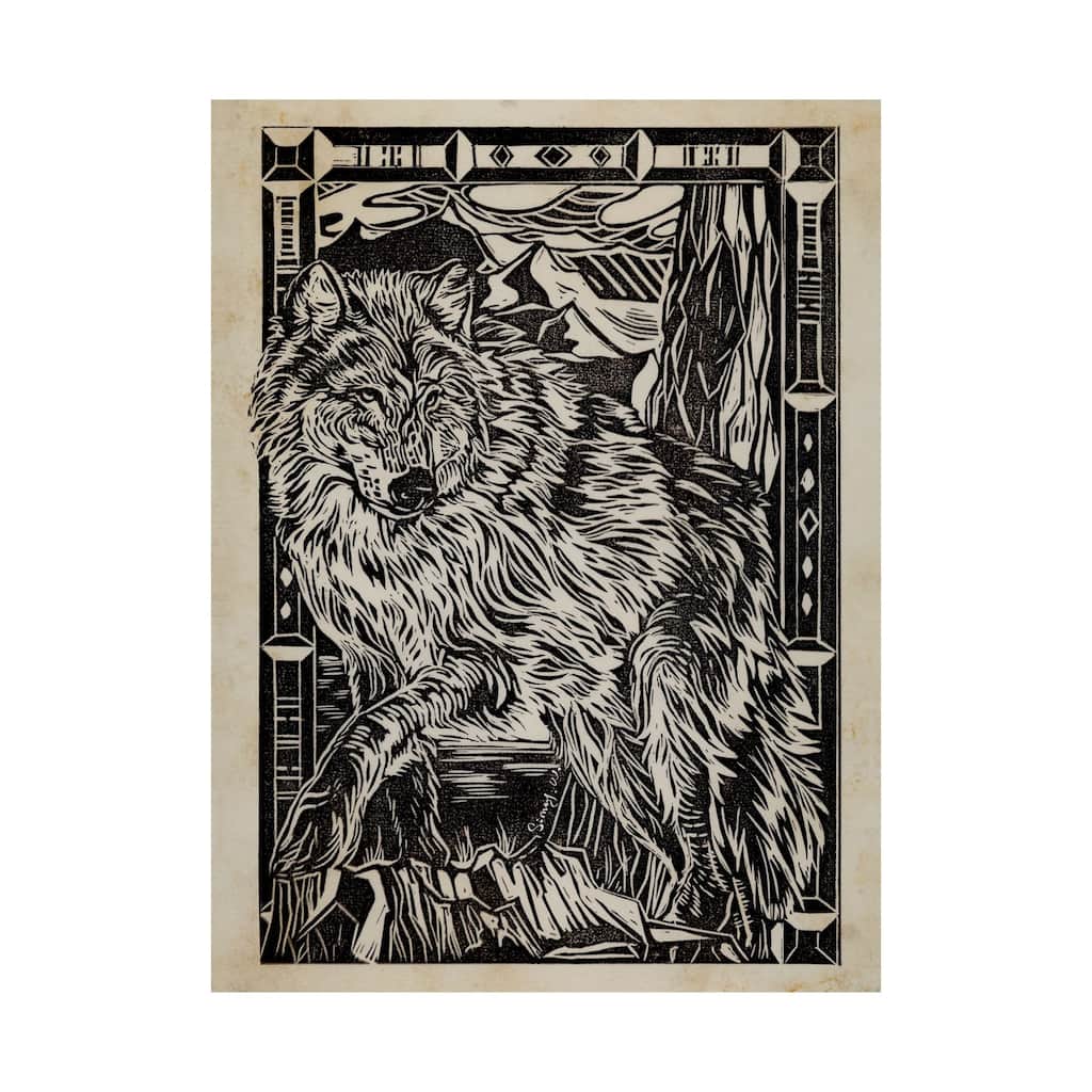 Linocut IV (Wolf) (40 x 55) Canvas Art Print