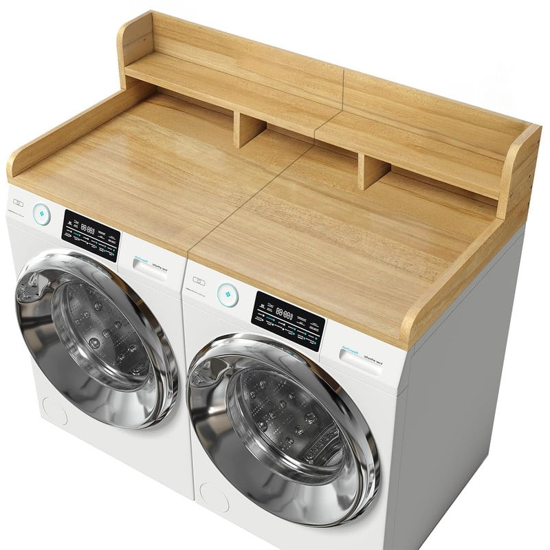 2-Tier Washer Dryer Countertop, 54" W x 27.5" D Laundry Countertop for Folding Clothes, Dual Storage & Edge Guard