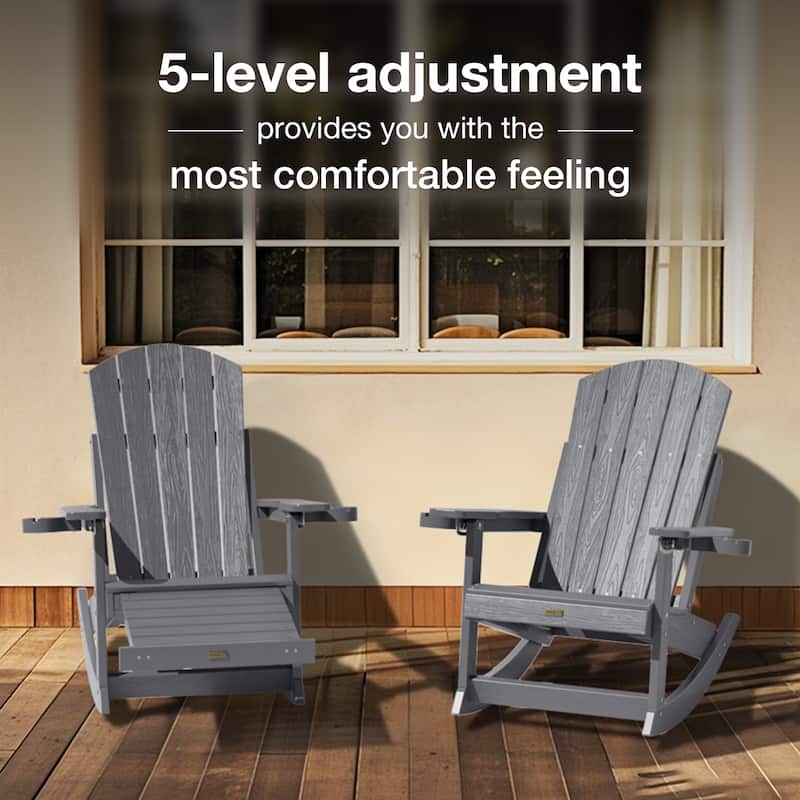 WINSOON HIPS Outdoor Rocking Chair with Adjustable Backrest and Retractable Ottoman-Set of 2