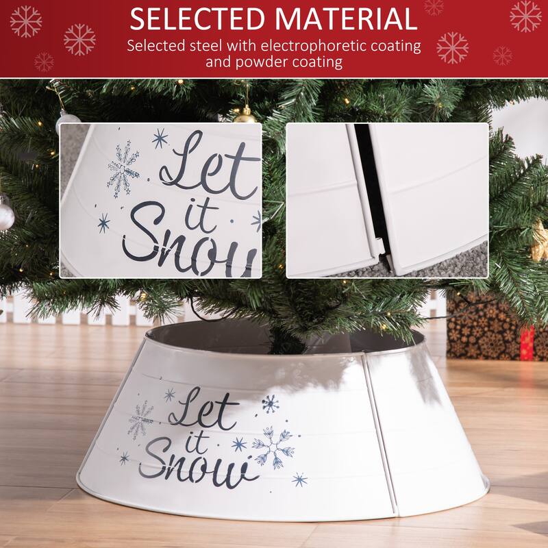 White Christmas Tree Collar with Black “Let it Snow” Design and Metal Base Cover for Holiday Decor - 26" x 9" H