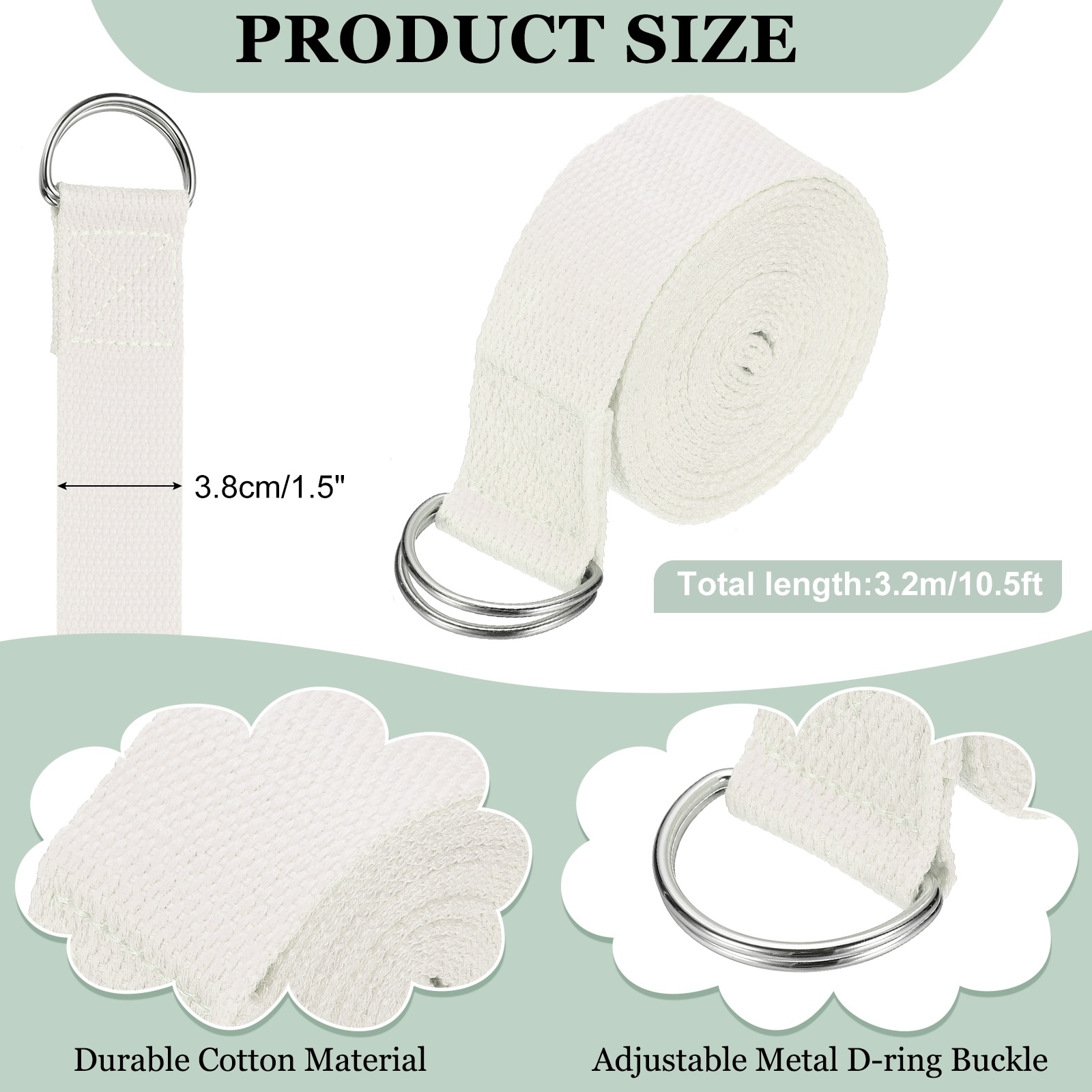 Yoga Strap for Stretching, Athletic Stretch Band with Adjustable Metal D Ring Buckle Yoga Bands