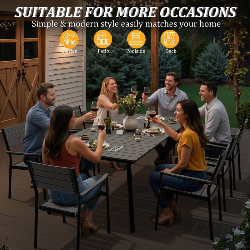 Pellebant Outdoor Rectangle Aluminum Dining Table with Umbrella Hole