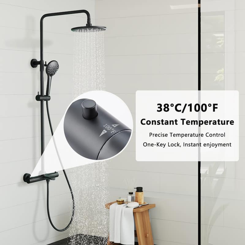 3-Spray Patterns Wall Mount Tub and Thermostatic Rain Shower Faucet with Handheld Shower Head Combo - 9" x 9"
