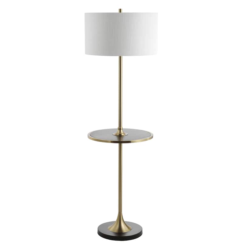 Laine 59" Metal/Wood LED Floor Lamp with Table, Black/Brass by JONATHAN Y - 59" H x 18" W x 18" D