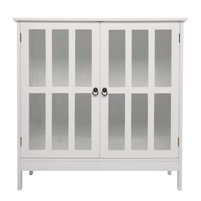 Transparent Door Free Standing Accent Storage Cabinet For Kitchen Dining White