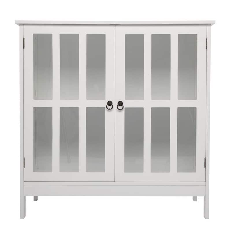 Transparent Door Free Standing Accent Storage Cabinet For Kitchen Dining White